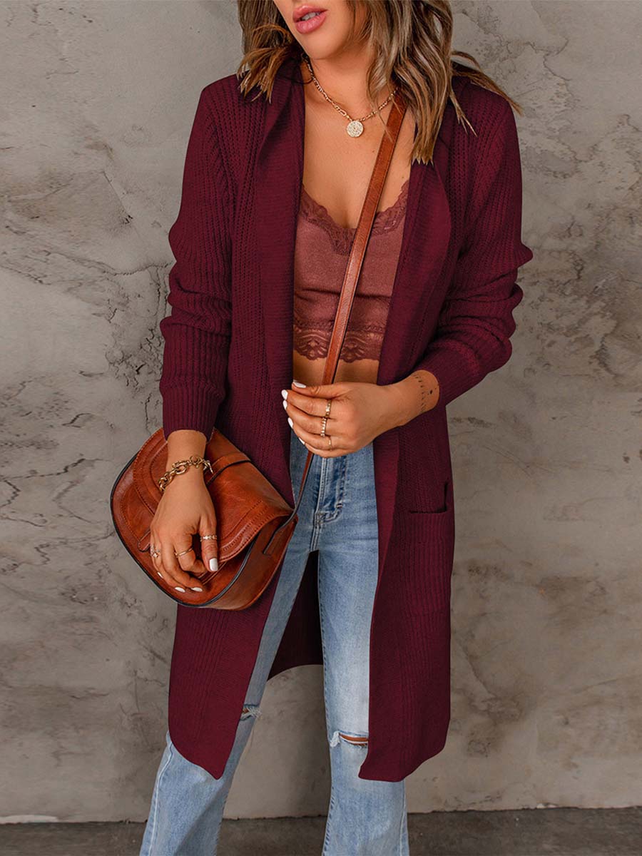 Solid Color Hooded Sweater Jacket