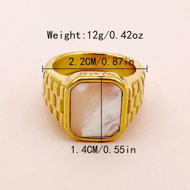 304 Stainless Steel 14K Gold Plated Glam Vintage Style Plating Inlay Square Shell Rings
