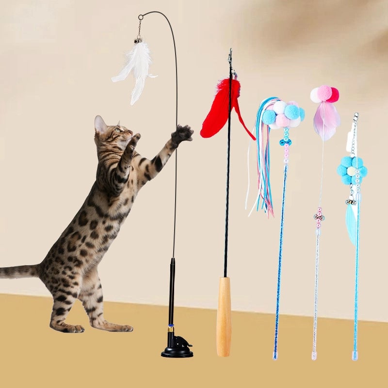 Upgrade Glue Suction Cup Steel Wire Rod Feather Tease Cat Stick Cat Self-Hi Relief Mi Toy Supplies