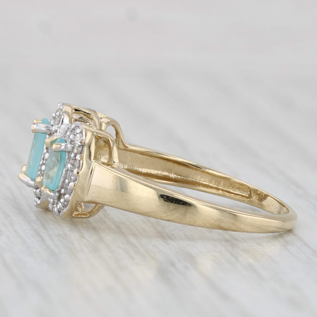 0.97ctw Apatite Oval 3-Stone Diamond Halo Ring 14k Yellow Gold Size 7