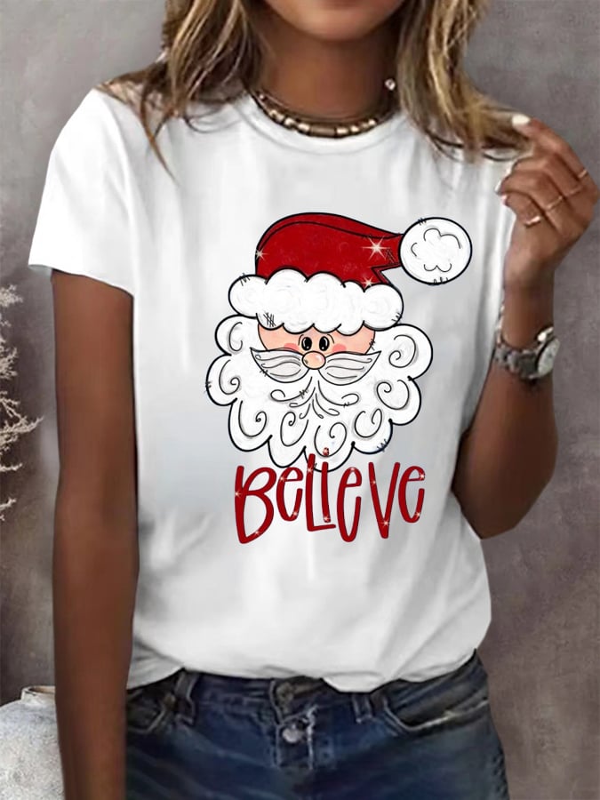 Women's Cute Santa Claus Print T-Shirt