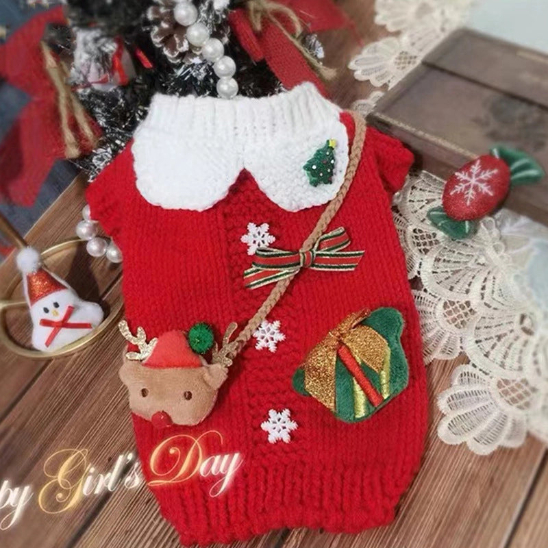 Cute Core Spun Yarn Christmas Color Block Pet Clothing