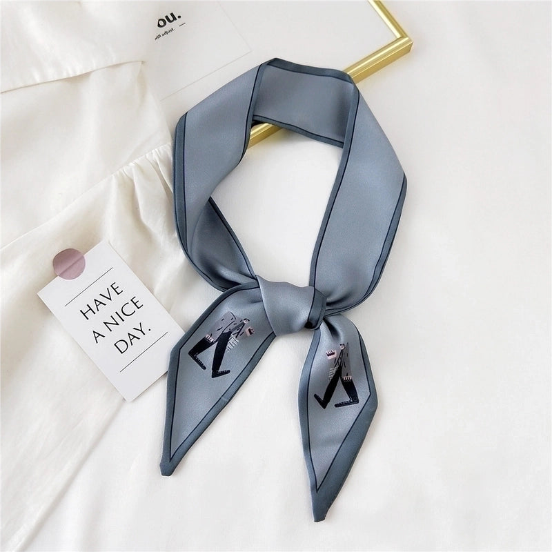 Fashion Streamer Printing Bow Silk Scarf