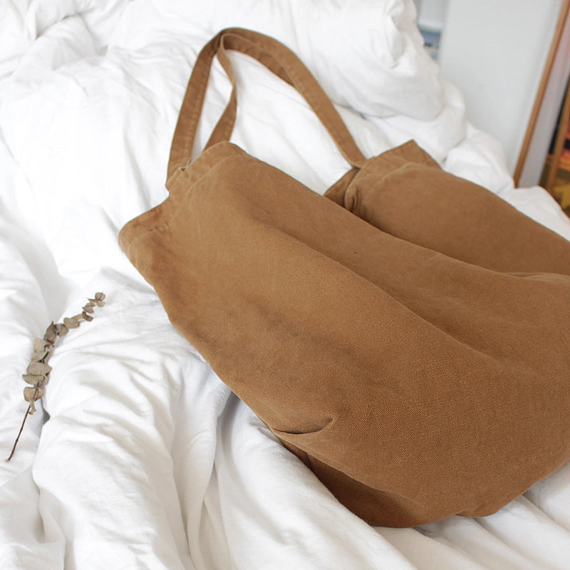 Women's Large Canvas Solid Color Basic Classic Style Open Canvas Bag