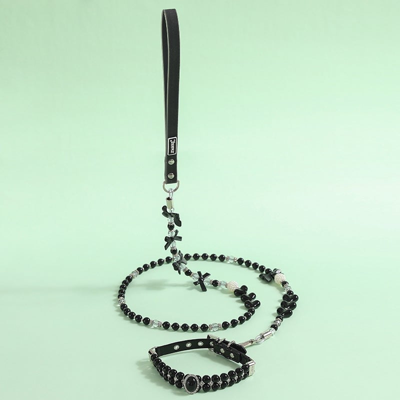 Jeweled Pearl Decor Dog Collar&Leash
