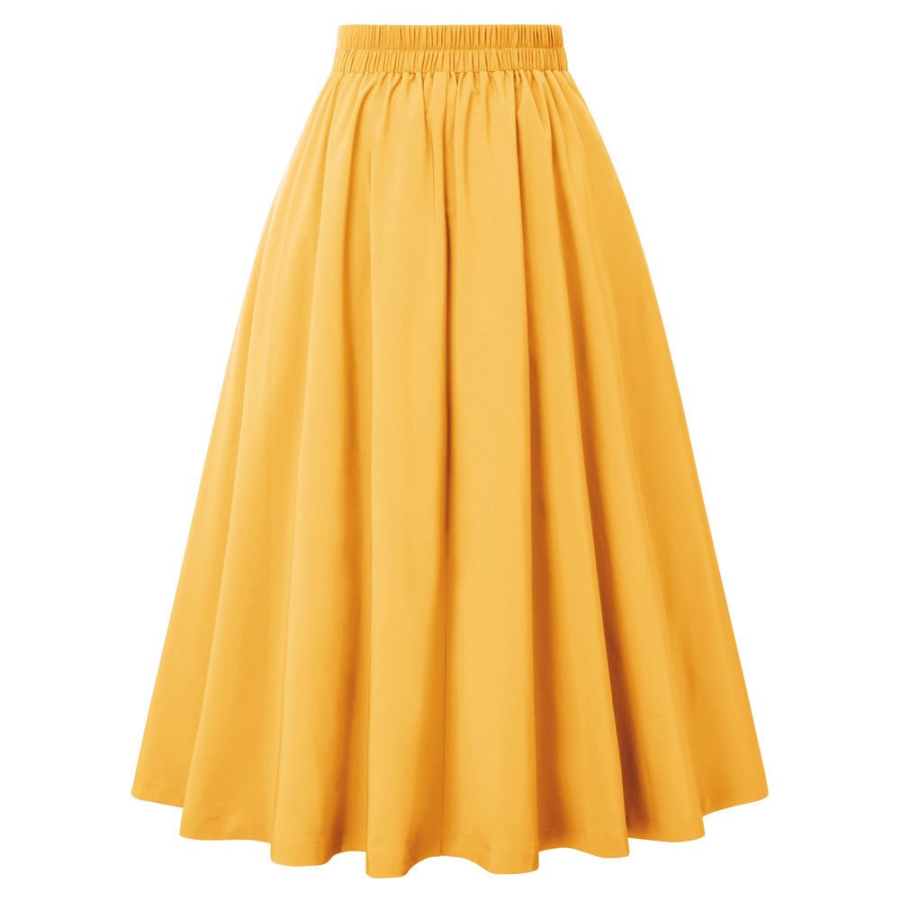 Strawberry Patterns Pleated Buttons Decorated Elastic Waist High Waist Swing A-Line Skirt with Pockets