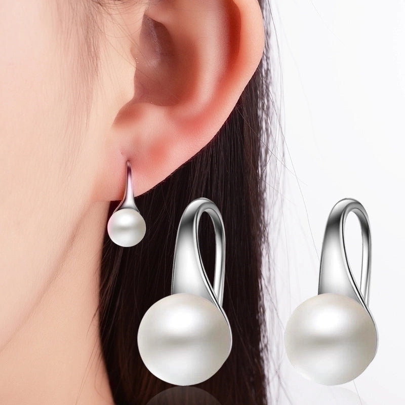 1 Pair Fashion Geometric Copper White Gold Plated Inlaid Pearls Drop Earrings