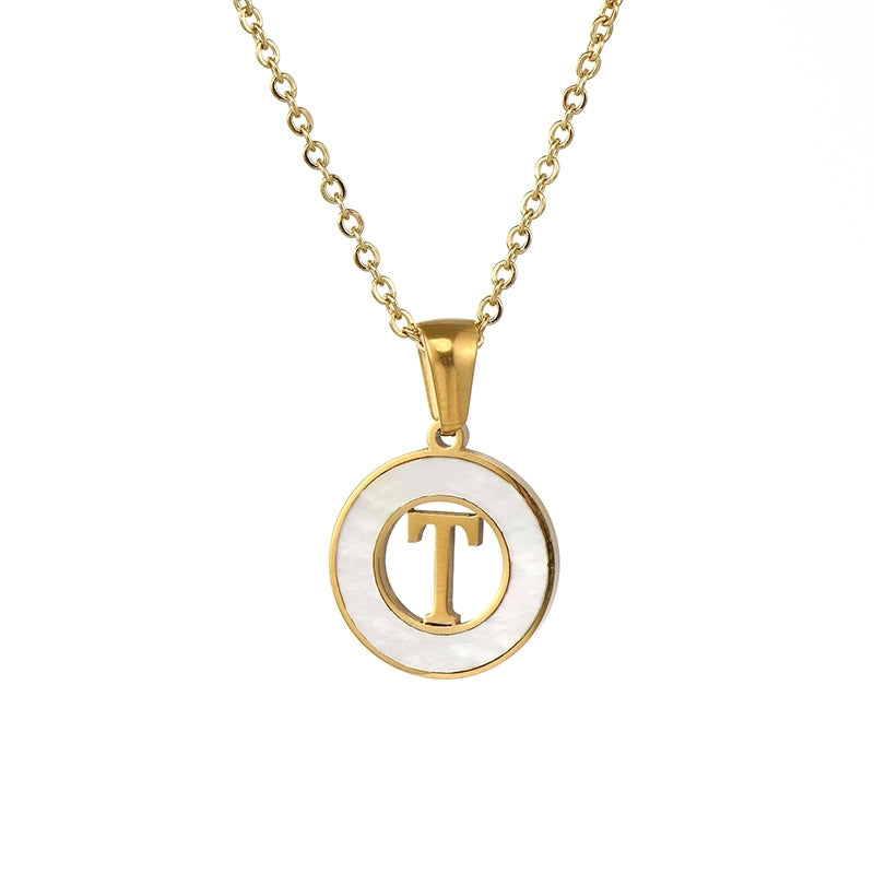 Minimalist Letter Stainless Steel Pendant Necklace Plating Hollow Out Shell Stainless Steel Necklaces