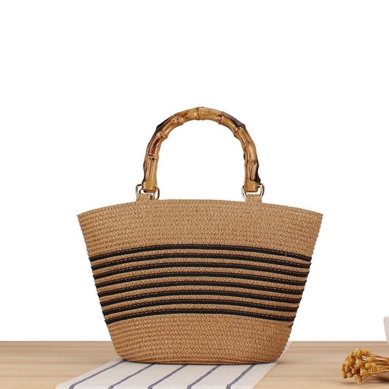 Women's Small Straw Color Block Business Shell Zipper Handbag