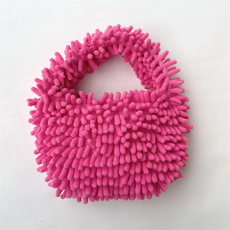 Women's Plush Solid Color Basic Classic Style Square Zipper Handbag