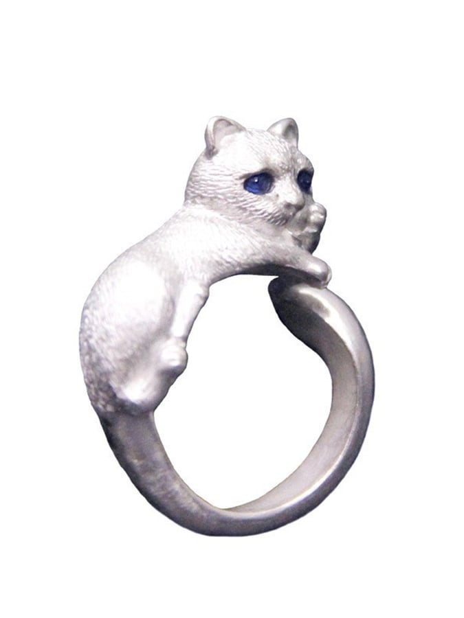 Ladies Fashionable And Personalized Geometric Cat Multi-Element Design Open Ring
