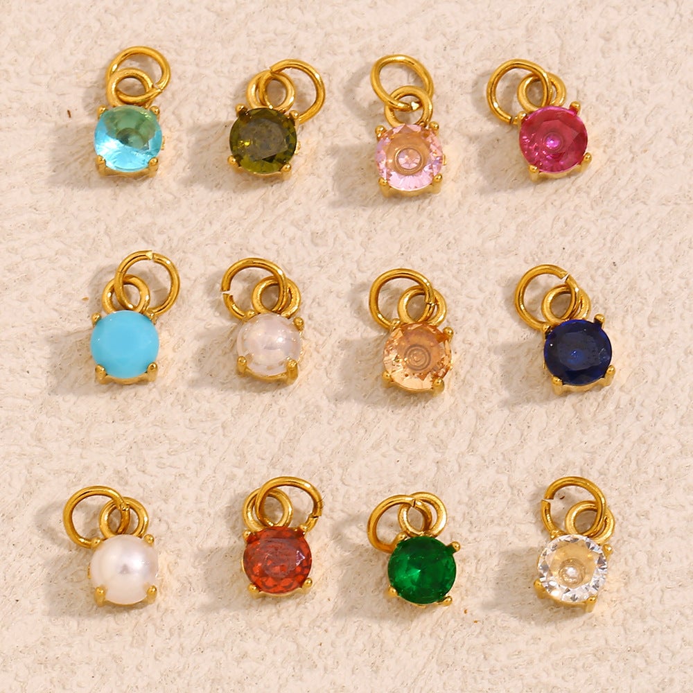 Simple And Versatile Colorful Diy Accessories Pendant Stainless Steel Plated 18K Gold Small Gemstone Pendant
