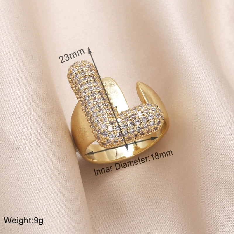 Copper 18K Gold Plated Modern Style Minimalist Plating Inlay Letter Zircon Open Rings