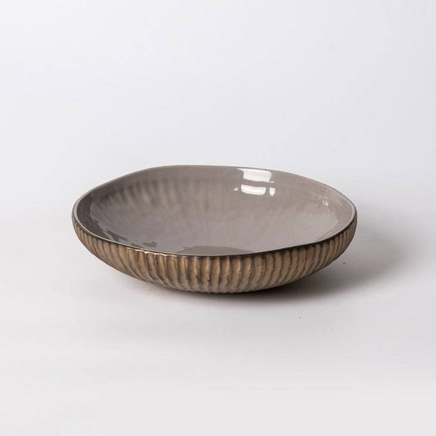 Ribbed Glaze Bowl - Metal Grey