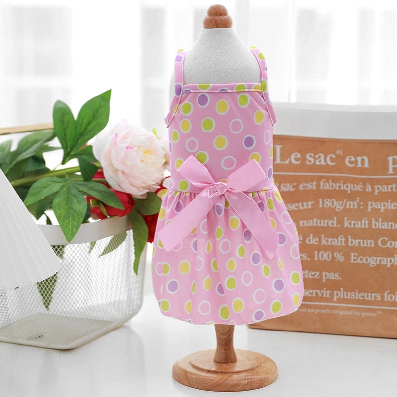 Summer Thin Pet Dress Princess Style Teddy Cat Strap Polka Dot Skirt Dog Clothes