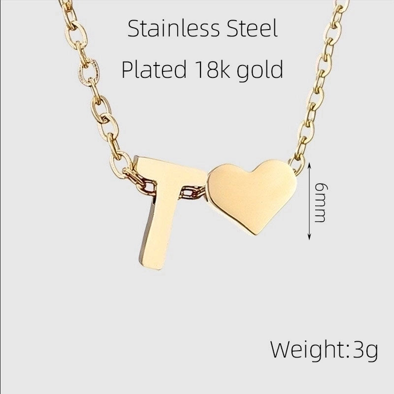 304 Stainless Steel 18K Gold Plated Casual French Style Plating Letter Heart Shape Pendant Necklace