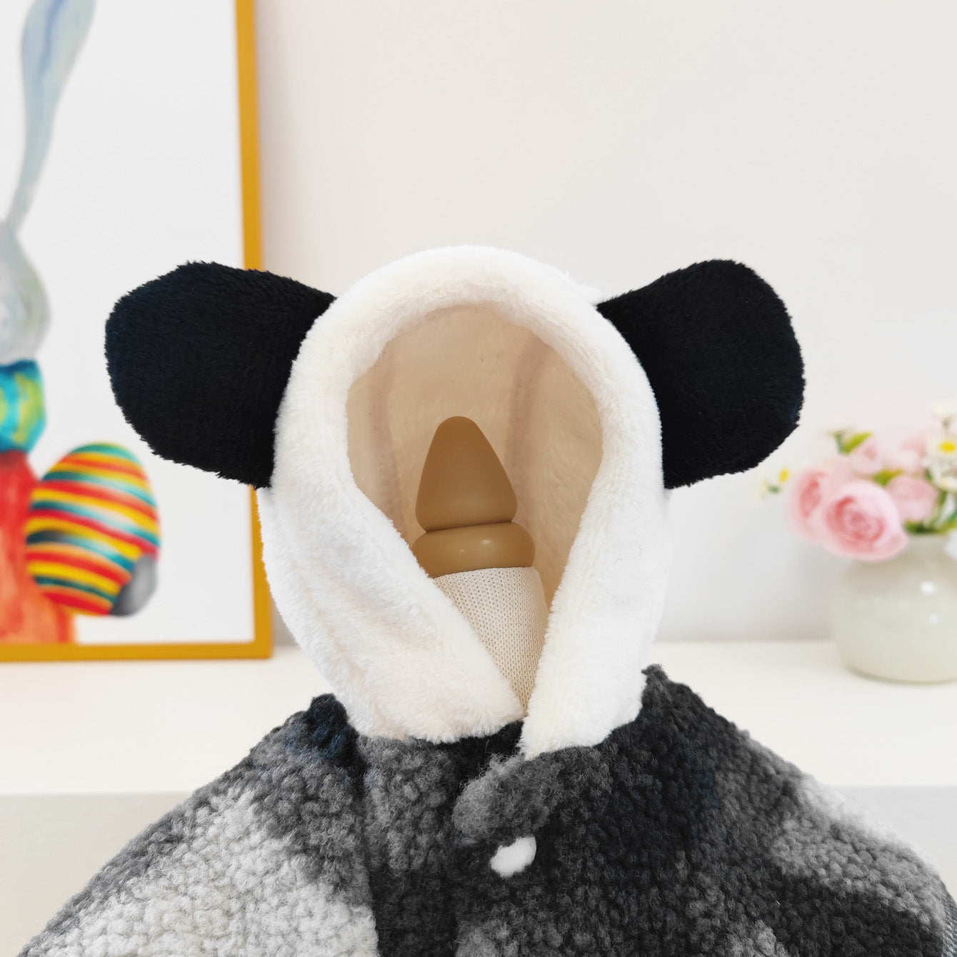 Fleece Plaid Pattern Dog Hooded Jacket Harness