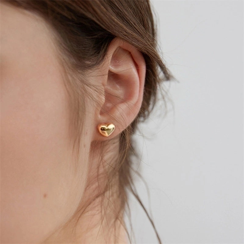 Minimalist Heart Shape Stainless Steel 14K Gold Plated Ear Studs
