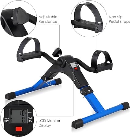 FOLDING PEDAL EXERCISER, MINI ARM LEG UNDER DESK EXERCISE BIKE FOOT HAND PEDDLER MACHINE
