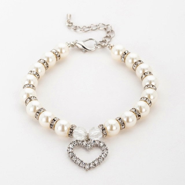 Rhinestone Pearl Dog Cat Collar Necklace