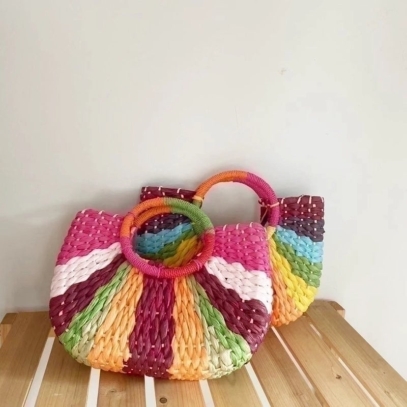 Women's Medium All Seasons Straw Beach Streetwear Handbag Straw Bag