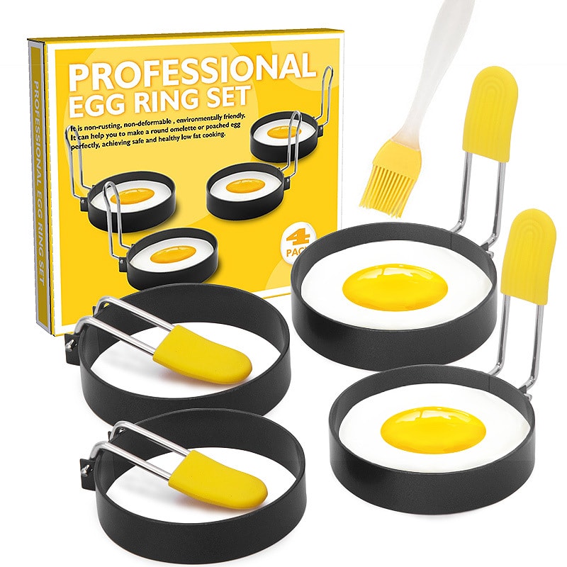 4 Pcs Set Egg Ring.Silicone Case and Brush