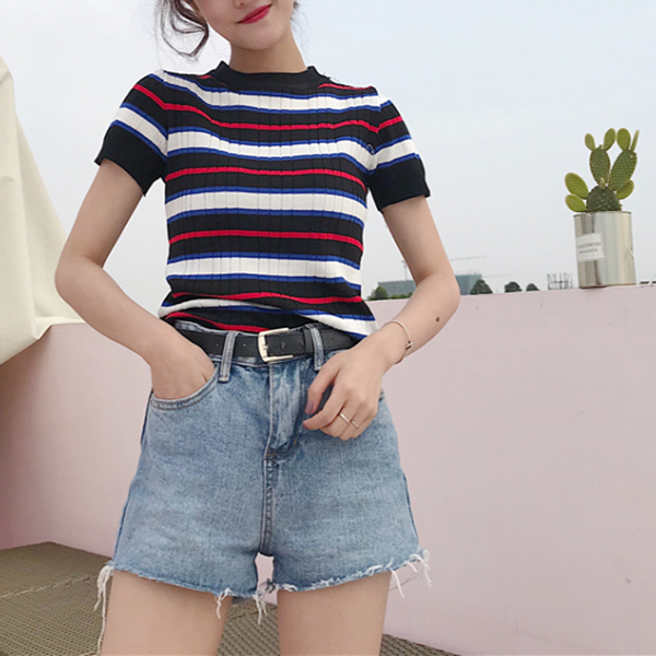 Stripe tight knit T-shirt