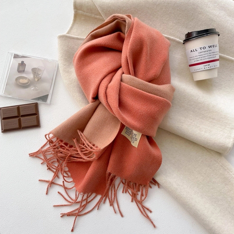 Autumn And Winter New Light Luxury ~ Coat Mate Double-sided Solid Color Scarf Women's Style Cashmere-like Warm Shawl Scarf