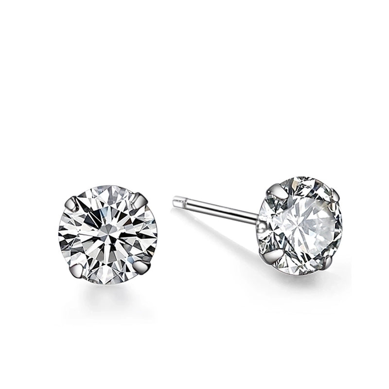 Minimalist Geometric Sterling Silver Zircon Ear Studs 1 Pair