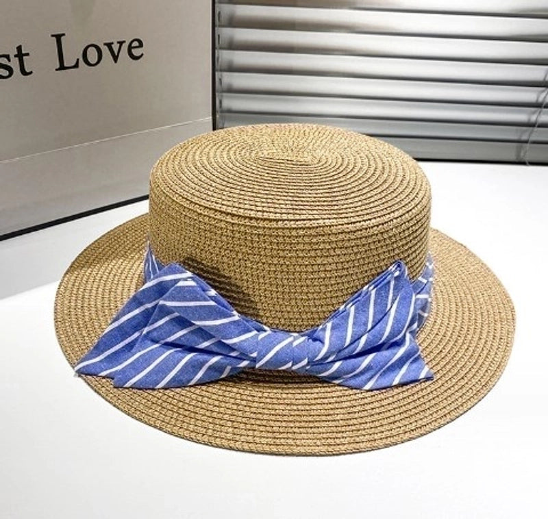 Women's Sweet Pastoral Minimalist Bow Knot Flat Eaves Straw Hat