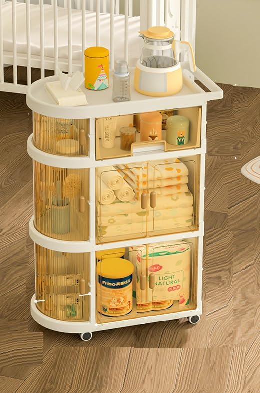 Freestanding Toy Organizer Cart With 3 Tier Foldable Storage Cabinet