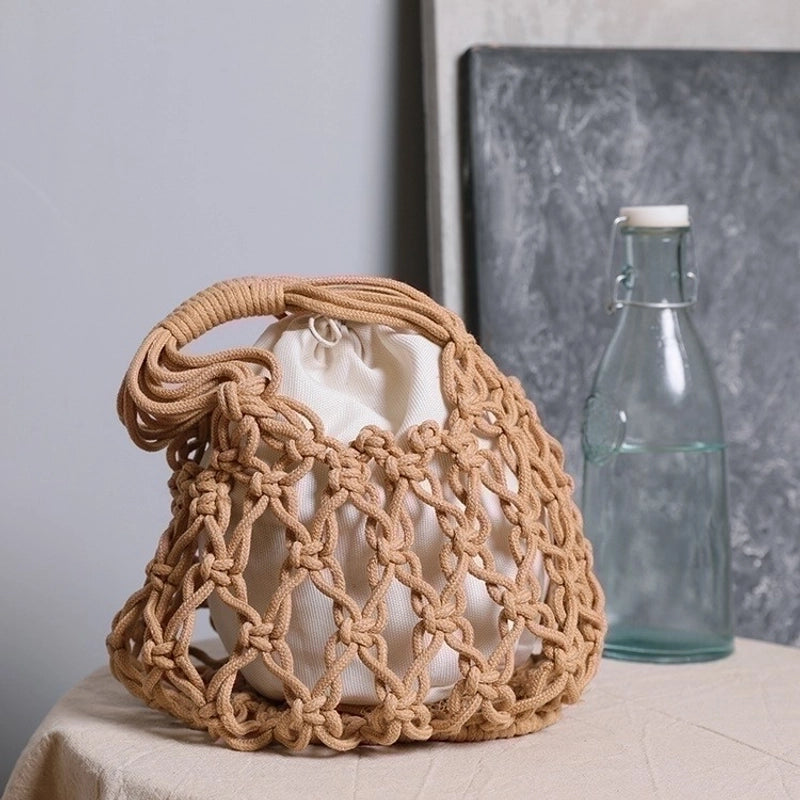 Women's Vacation Solid Color Cotton Rope Shopping Bags