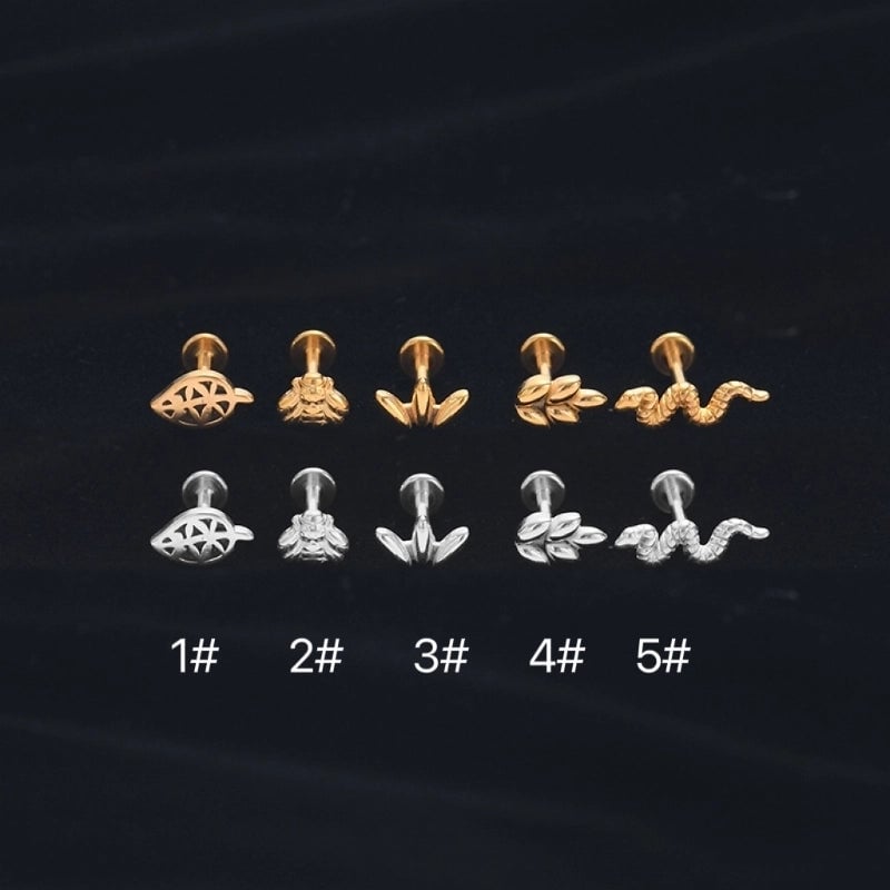 Classic Style Leaf Snake Bee Stainless Steel Plating Lip Stud