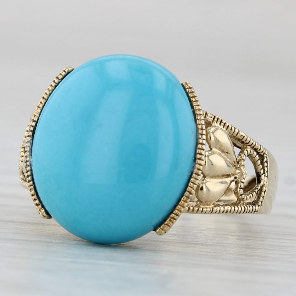 Imitation Turquoise Oval Cabochon Solitaire Ring 10k Gold Heart Accented Size 7