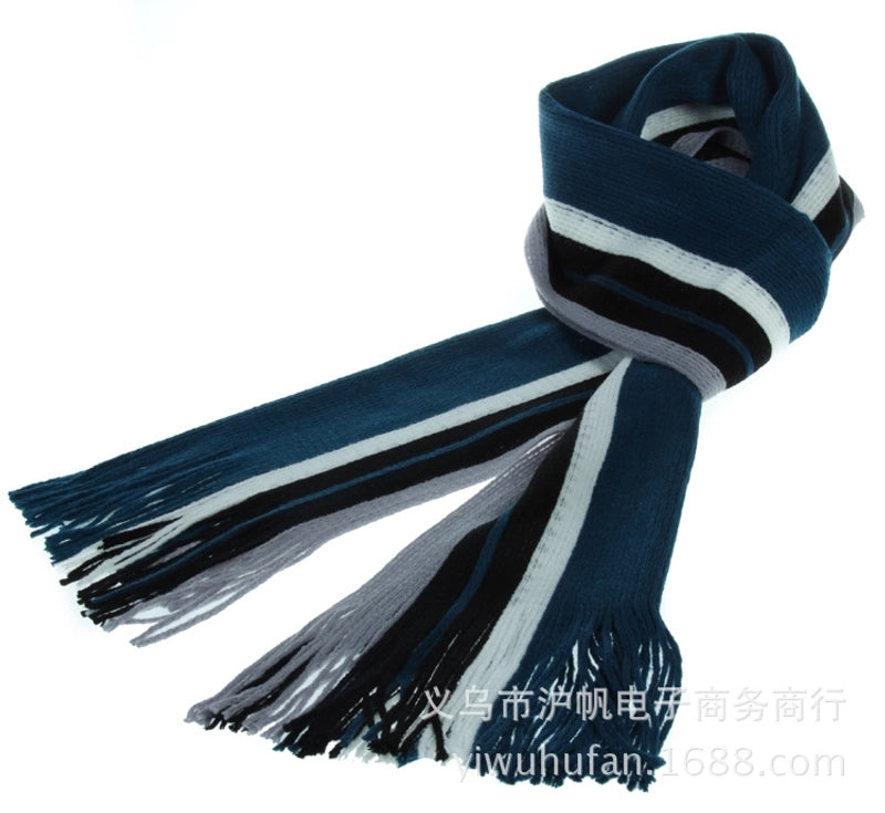Autumn And Winter Scarf Warm Striped Scarf Men's Double-sided Scarf Tassel Wool Men's Fashion Youth Artistic