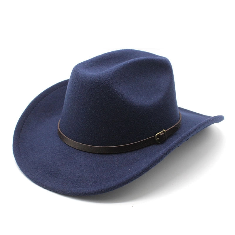 New Youth Top Hat Men's And Women's Big Brim One-word Top Wool Belt Felt Hat
