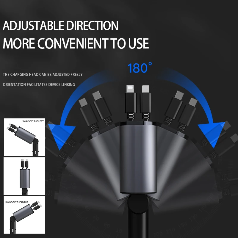 Universal Retractable cable 4 in 1 car charger station dock Support 120W type C charging USB for Smart Watch/Earphone