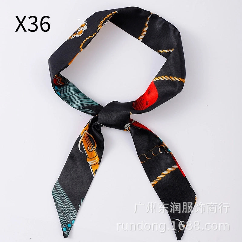 Silk Scarf Long Beveled Small Silk Scarf Double-layer Hair Belt Ribbon Decoration Tie Bag Hand Gift Box Silk Scarf