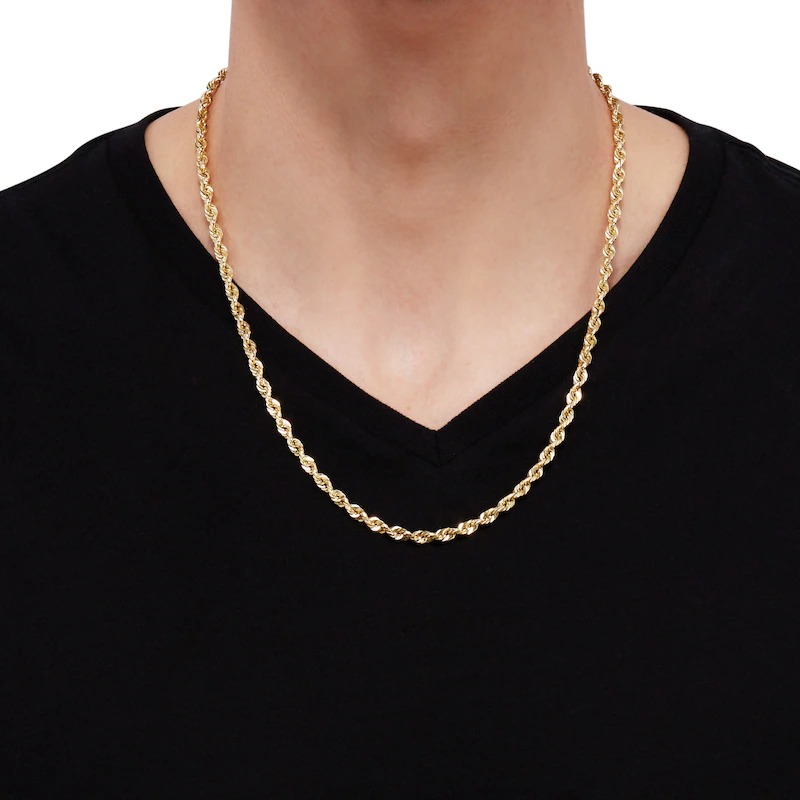4.5mm Glitter Rope Chain Necklace Solid 10K Yellow Gold 22