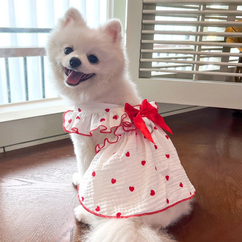 Cute Sweet Cotton Heart Shape Bow Knot Pet Clothing