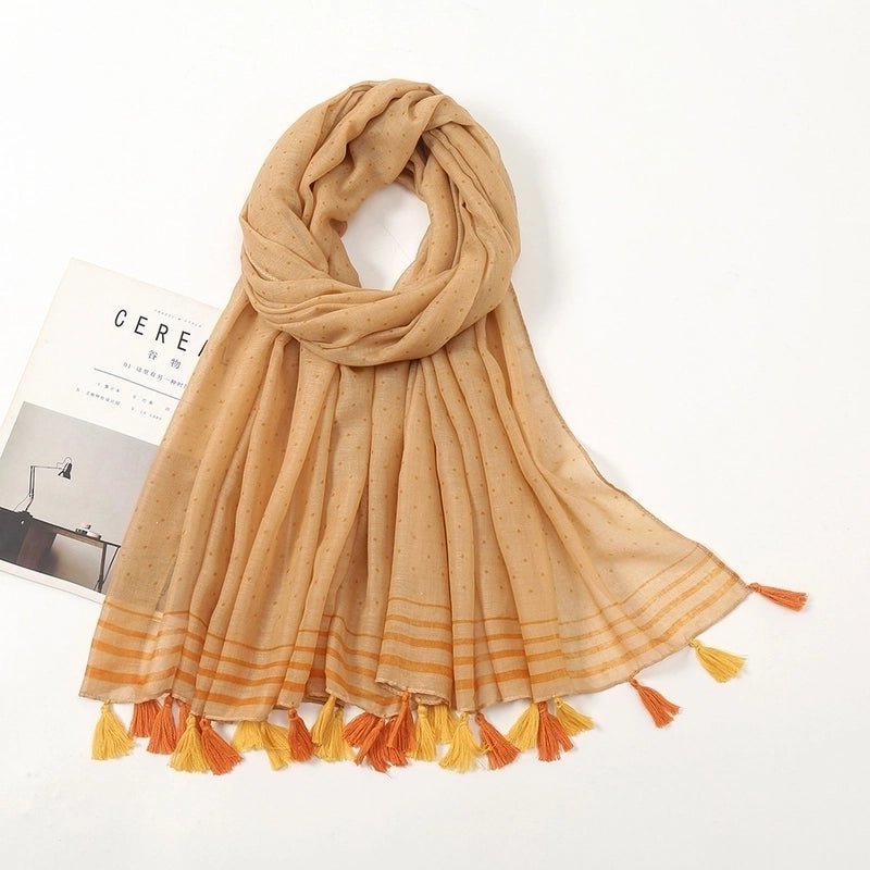 Women'S Sweet Flower Cotton And Linen Tassel Scarf