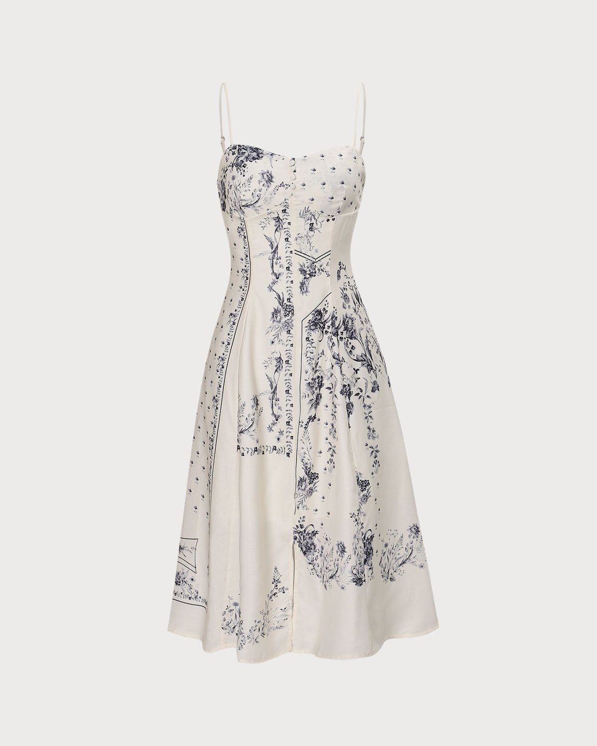 The Beige Floral Split Hem Slip Midi Dress