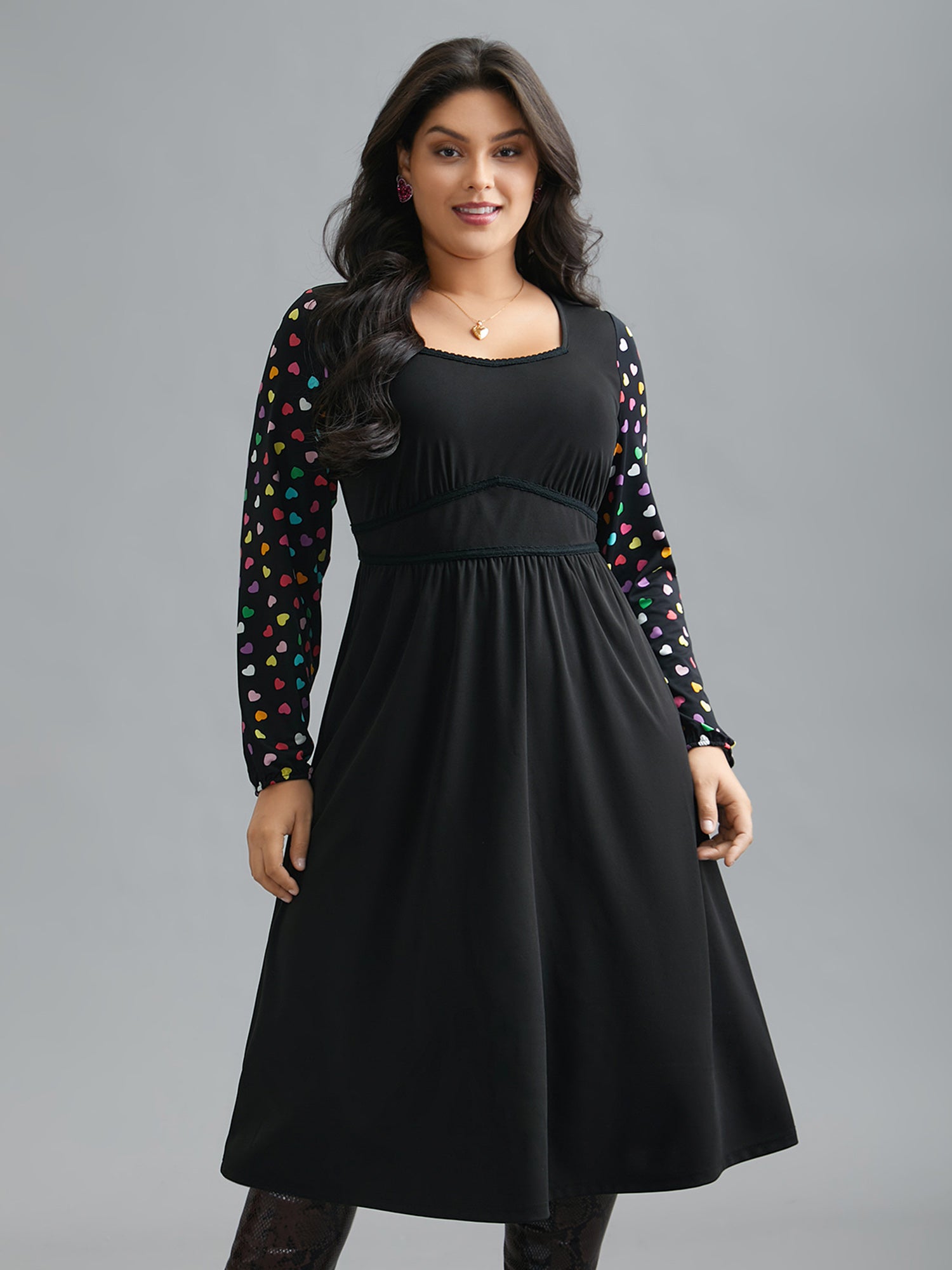 Polka Dot Sleeve Waist-Cinched Lace Dress