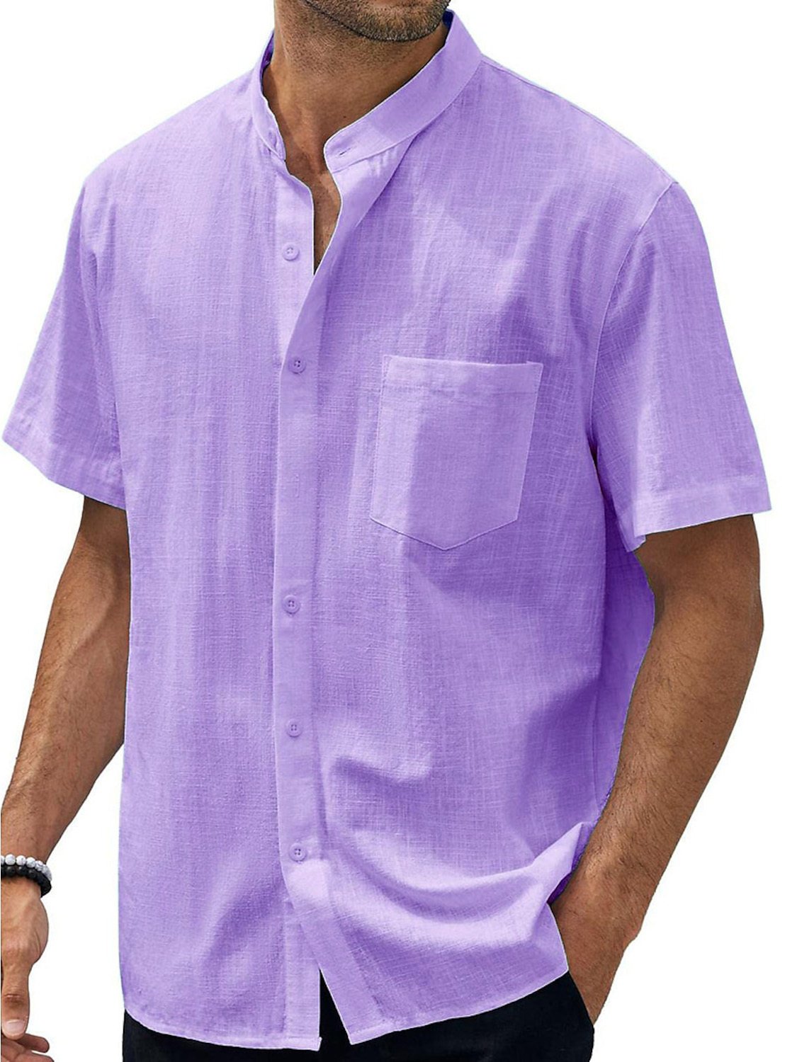 9-pack  Men's Hawaiian Casual Beach Stand Collar Pocket Short Sleeves
