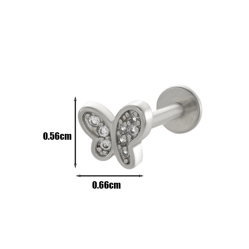 1 Piece Lip Rings Minimalist Heart Shape Flower Butterfly 316L Stainless Steel  Copper Plating Inlay Zircon