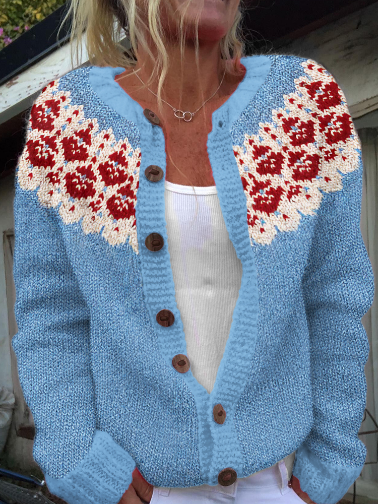 Vintage Icelandic Floral Knit Warm Sweater