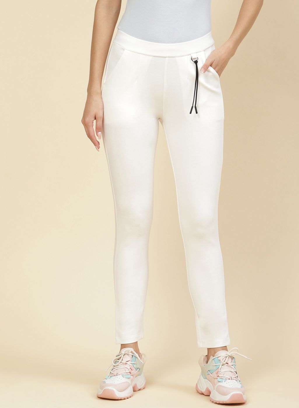 Women White Plain Jegging