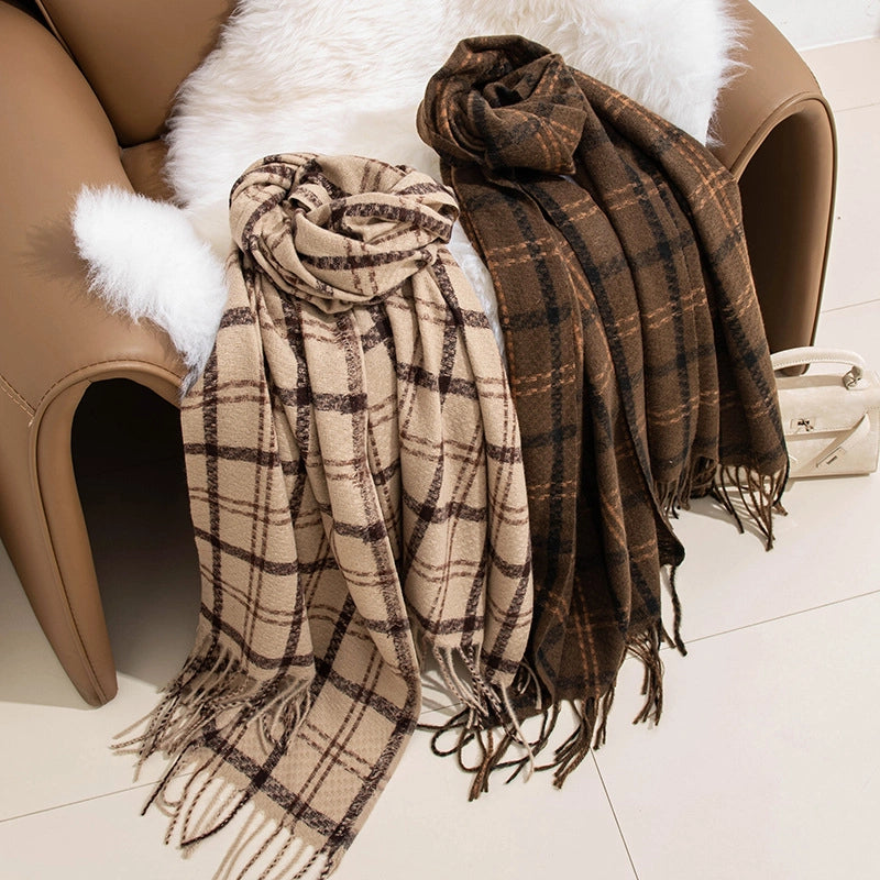 Warm Artificial Cashmere Scarf Plaid Student Couple Winter Thicken Thermal Scarf