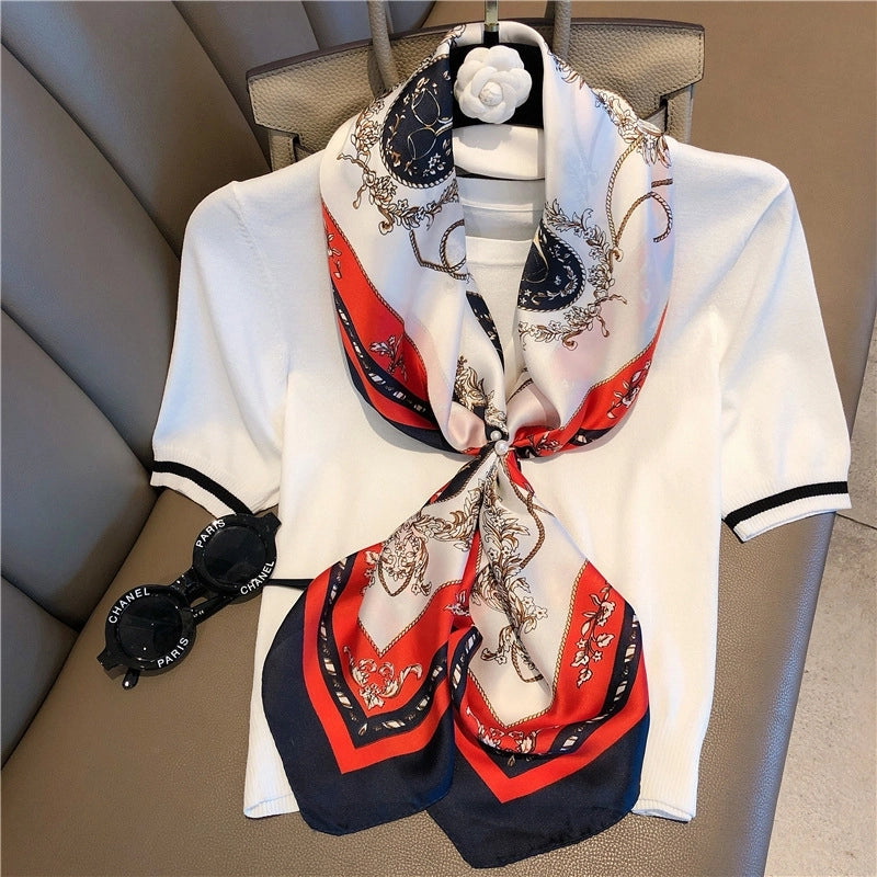 Women's Elegant Vacation Stripe Flower Polyester Silk Scarf