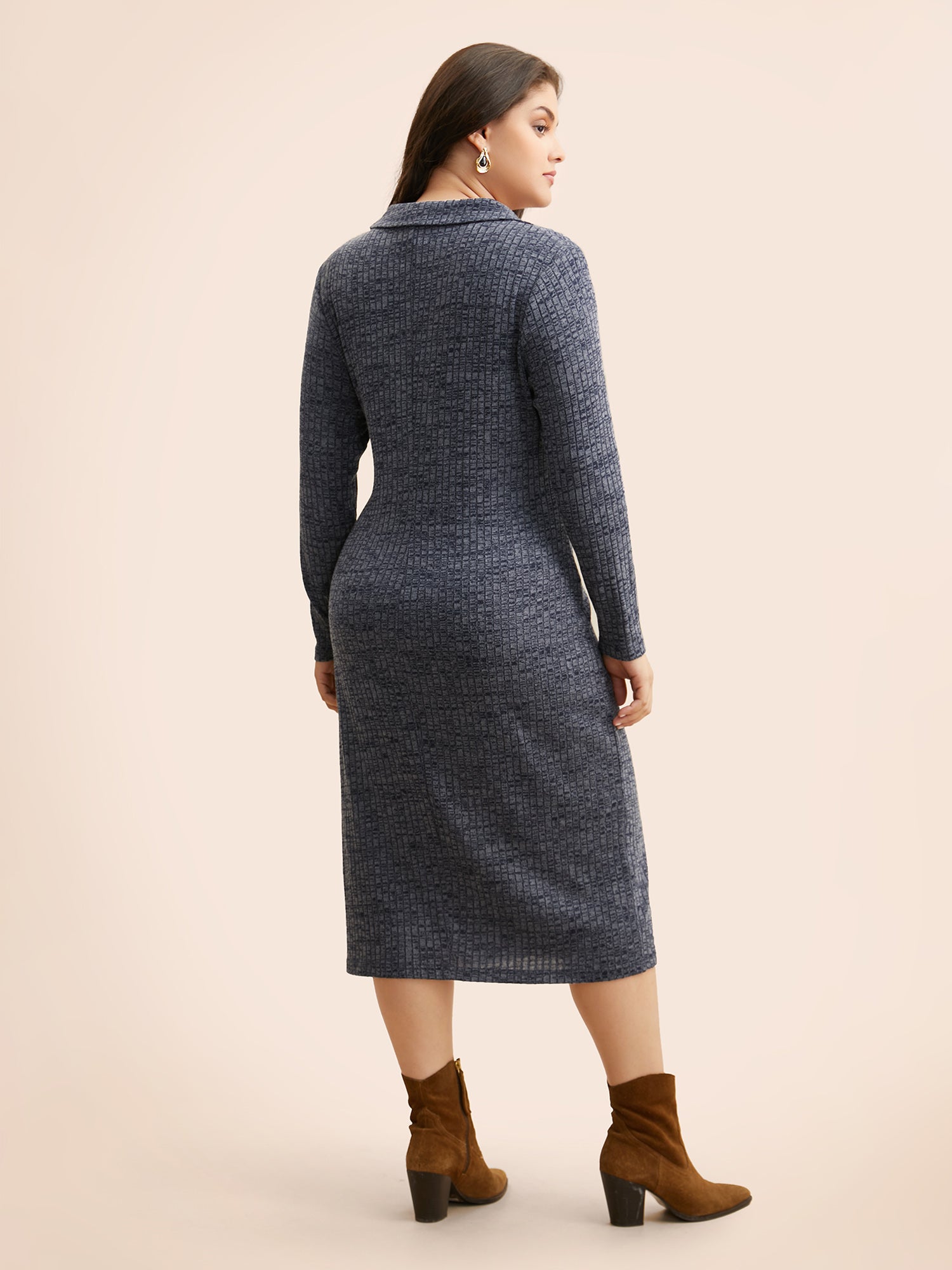 Textured Buckle Detail Split Hem Dress
